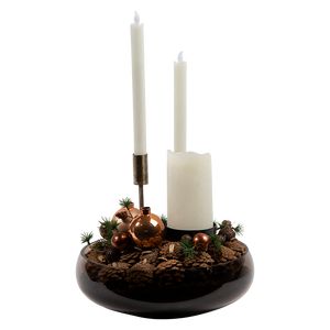 Juledeko. no. 27-20, glasfad m. 3 lys, brun