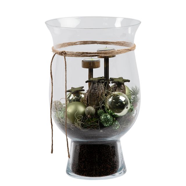 Juledeko. no. 15-20, glas m. 2 fyrfadslys, grøn