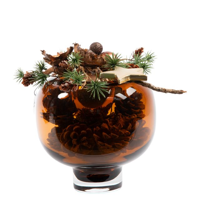 Juledeko. no. 26-20, glaspotte u. lys, brun