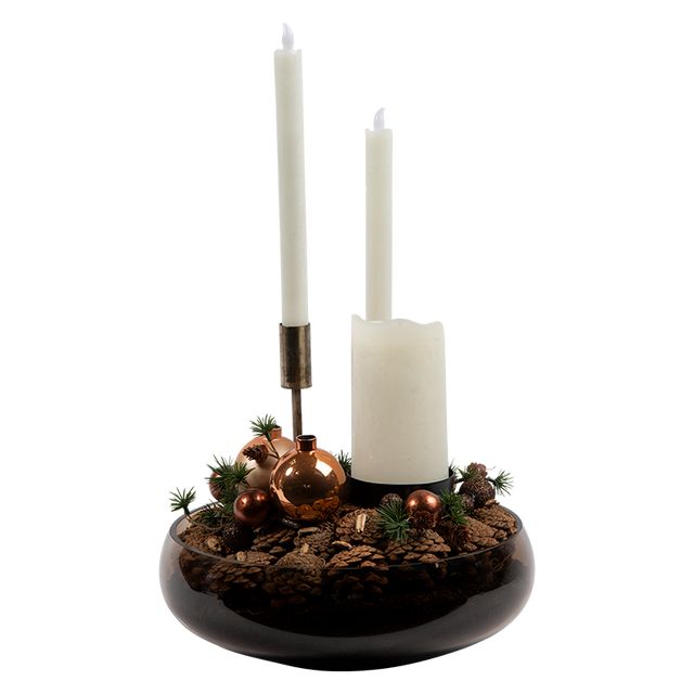 Juledeko. no. 27-20, glasfad m. 3 lys, brun